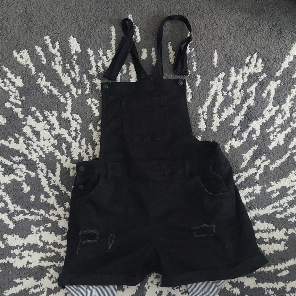 Black overall shorts